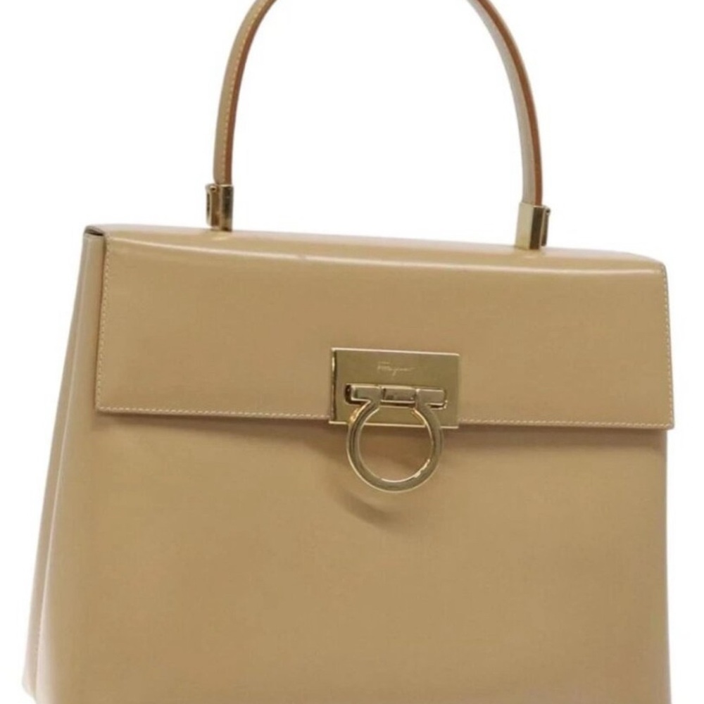 FERRAGAMO Handbag Gancini Calf Leather  Beige Women's